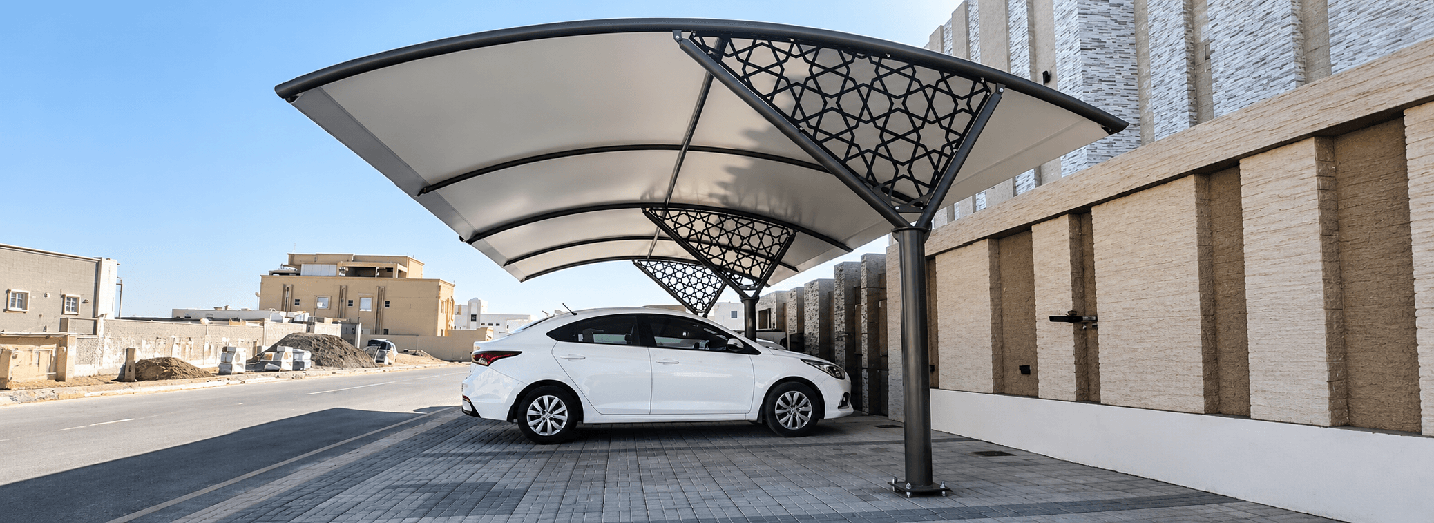 Kuwait swimming pool pergola shade canopy over pool deck